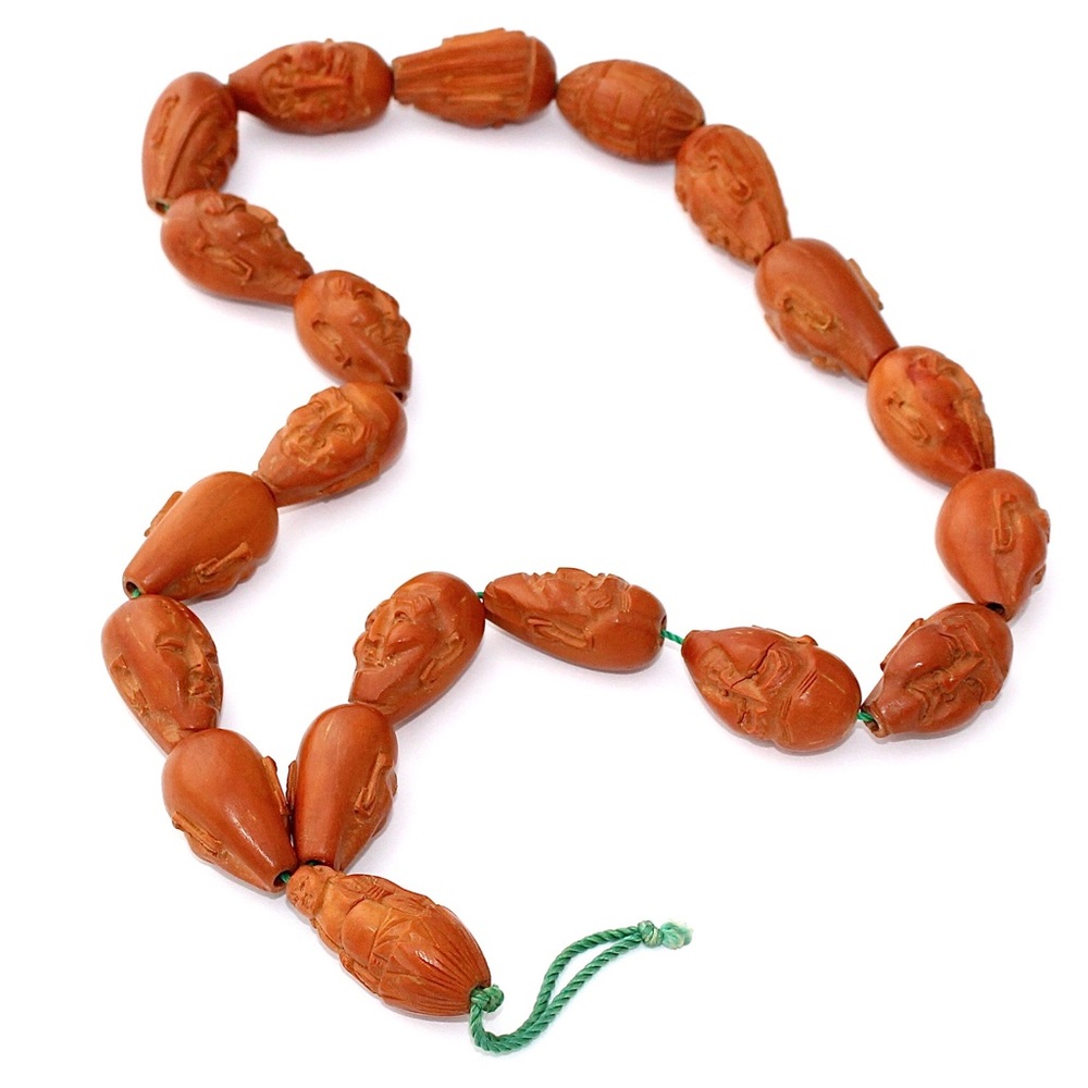 Vintage Chinese Carved Olive Pit Hedaio Prayer Beads Buddhist Lohan Arhat Faces